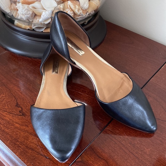 Halogen Black Leather Pointed Toe Slip On Flat Shoes Size 8 - Picture 1 of 14